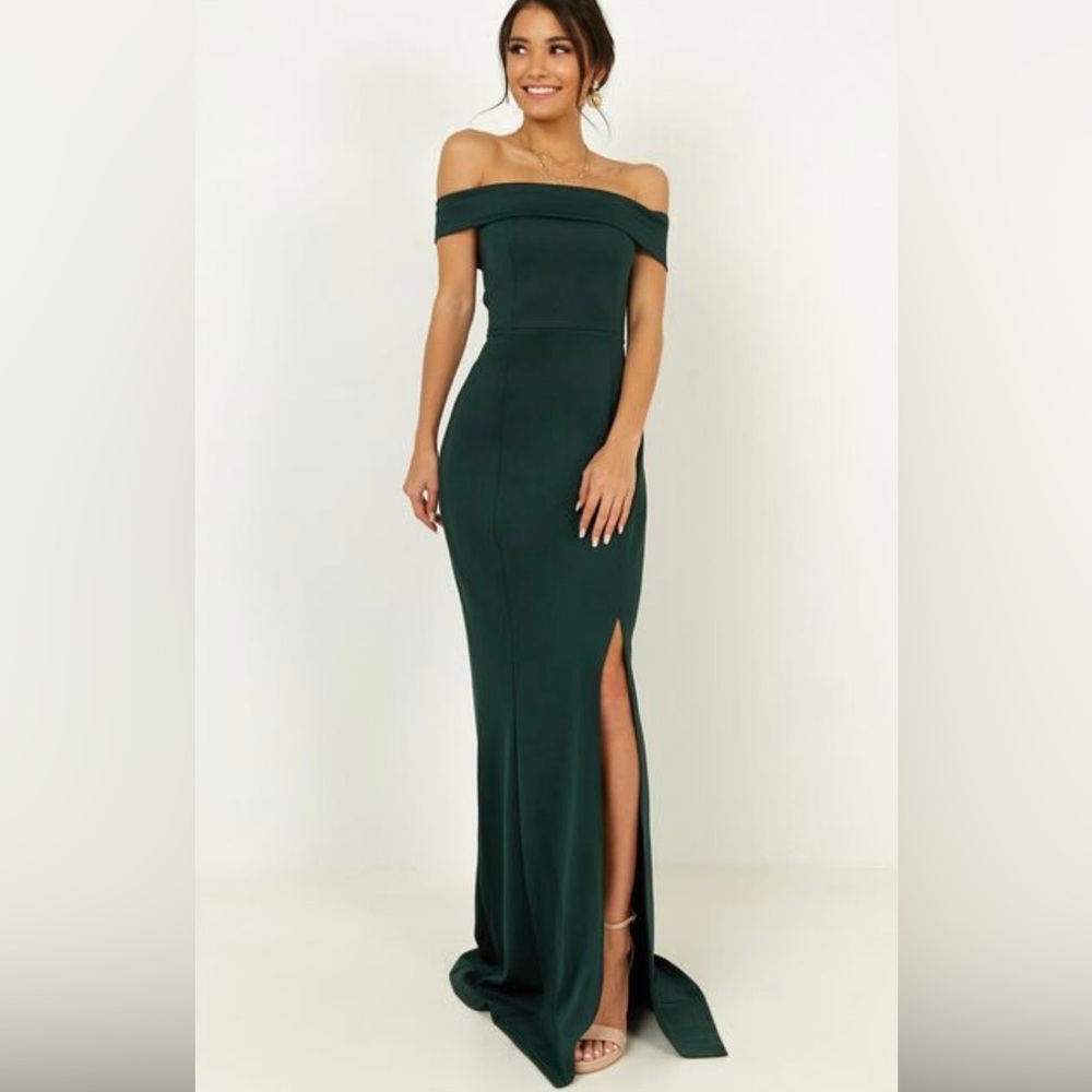 NWT Showpo “Got This Feeling” Emerald Green Off-the-Shoulder Formal Dress (8)